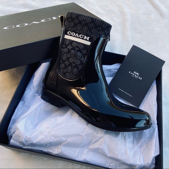 Coach Shoes - Authentic Coach Rivington rubber monogram sock ankle rain bootie boots